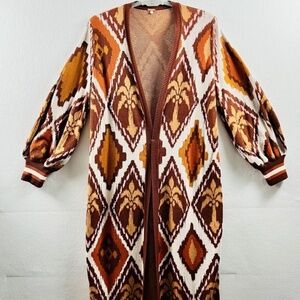 Johanna Ortiz Palm Ornaments Tribal Long Cardigan Pima Cotton Sweater Size M